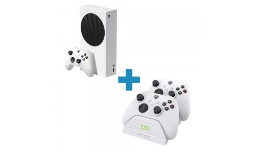 Комплект: Microsoft Xbox Series S 512GB + Докинг станция за зареждане двойна Комплект: Microsoft Xbox Series S 512GB + Докинг станция за зареждане двойна